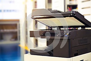 Close up the photocopier or photocopy machine office equipment workplace for scanner or scanning document and