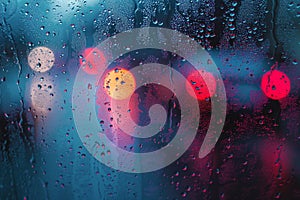 Close-up photograph capturing pristine water droplets delicately on a blurred glass surface, with a background