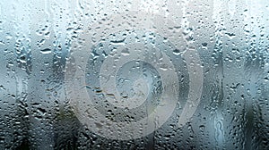 Close-up photograph capturing pristine water droplets delicately resting on a clear glass surface, creating a serene .