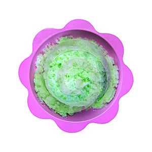 Close-up photograph of a Lime Green Shave Ice dessert.