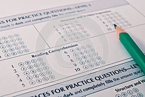 Close-up photograph of a perfect grade on a scantron test