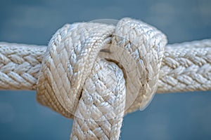 This close-up photograph showcases the intricate details of a tightly tied knot on a rope, Close-up of a karate belt knot, AI