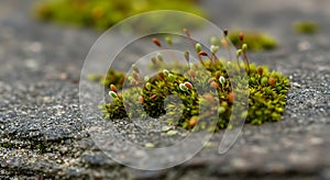 Macro Shot of Moss and Spores on Stone