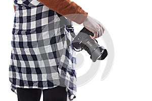 Close up of Photographers Camera and Lens