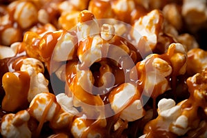 Close-Up Photography of Delicious Caramel Popcorn Capture, Generative Ai