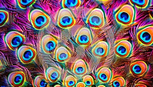 Close up photography of vibrant peacock feathers for stunning background visuals photo