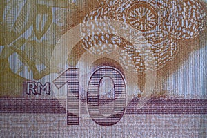 Close-up photos of 10 ringgit banknotes