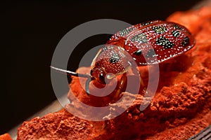 Close up photos of colorful ladybugs Coccinellidae on wood bac