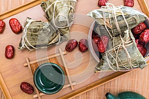 Close-up photos of zongzi and jujube on Dragon Boat Festival