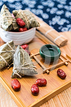 Close-up photos of zongzi and jujube on Dragon Boat Festival