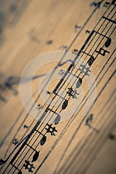 Close up of piano classic music score and notes