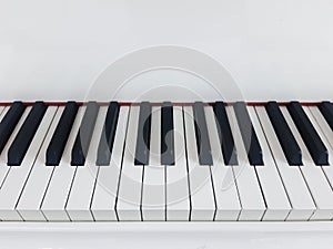 Close up of piano keyboard.Black and white keyboard keys. Parts of the piano. Play musical instrument