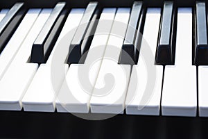 Close-up of piano keys. close frontal view