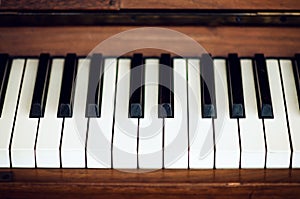 Close-up of piano keys. close frontal view