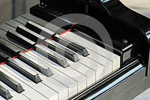 Close-up of piano keys. close frontal view.