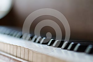 Close-up of piano keys. close frontal view.