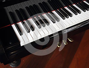 Close-up of piano keys. close frontal view.
