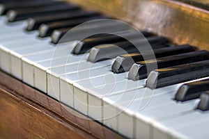 Close-up of piano keys. close frontal view.