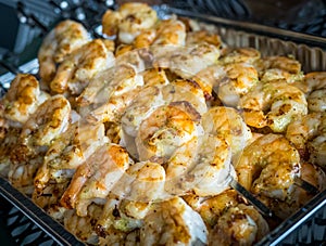 Close up picture of barbecue grilled prawns