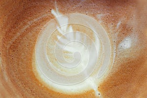 close-up picture of coffee. Latte art, rosetta, coffee cappuccino