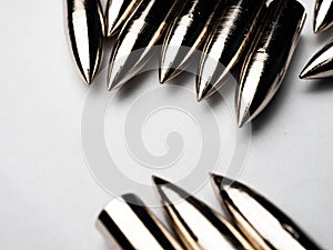 Close up picture of group of bullets shoot on an isolated background