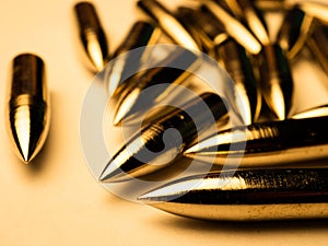 Close up picture of group of bullets shoot on an isolated background