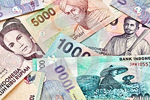 Close up picture of Indonesian rupiah banknotes