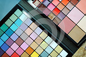 Close up picture of makeup colorful pallete