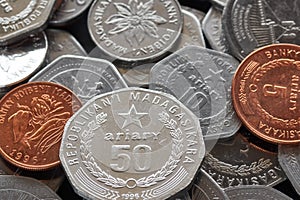 Close up picture of Malagasy ariary coins.