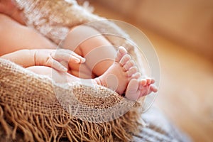 Close up picture of new born baby feet