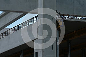 Close up picture of precast concrete columns and beams on construction site