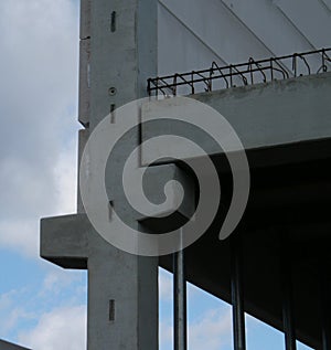 Close up picture of precast concrete columns and beams on construction site