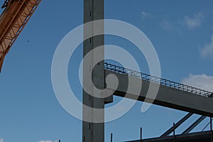 Close up picture of precast concrete columns and beams on construction site