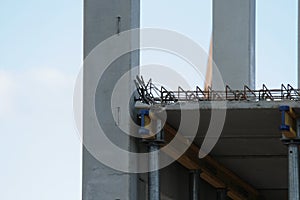 Close up picture of precast concrete columns and beams on construction site