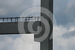 Close up picture of precast concrete columns and beams on construction site