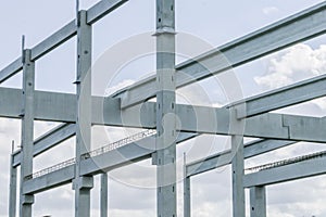 Close up picture of precast concrete columns and beams on construction site