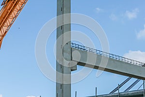 Close up picture of precast concrete columns and beams on construction site