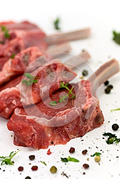 Close up picture of a raw lamb chop - fillet