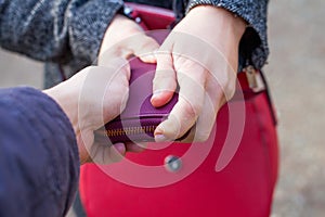 Close up pickpocketing outdoor