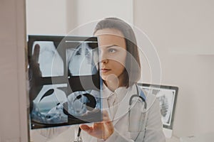 Close up picture of young woman radiologist