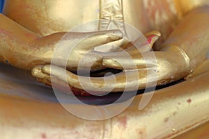 Close-up pictures of golden Buddha images in Thai temples  Beliefs in Buddhism, surface background