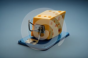 close-up of piece of cheese in mousetrap, ready to be snapped by unsuspecting mouse