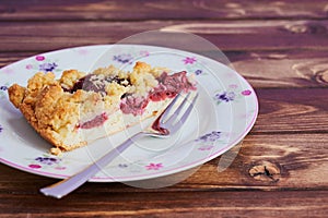 close up of a piece of cherry crumble