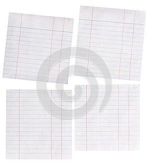 Close up piece of lined paper isolated on white