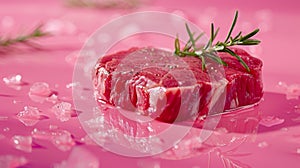 A close up of a piece of meat with rosemary on it, AI