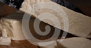 close-up of a piece of soft Caucasian cheese made from milk