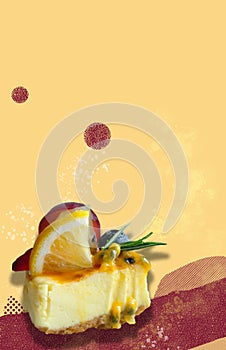 Close up Piece of Summer Fruits Cheesecake on Colorful Background