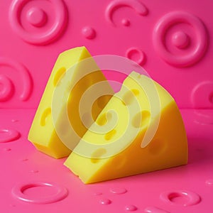 Close Up Pieces Of Cheese On A Pink Background