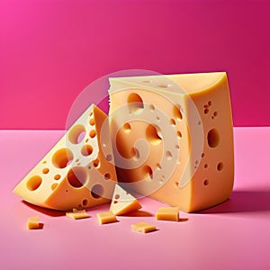 Close Up Pieces Of Cheese On A Pink Background