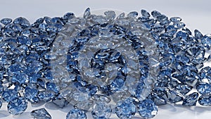 pile of blue diamonds on white background, 3D illustration